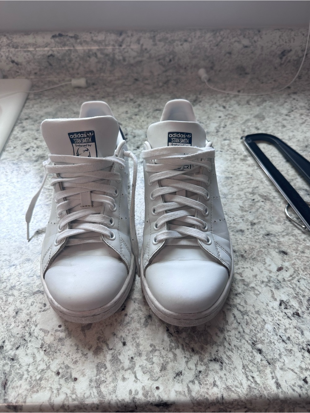 adidas White Leather Women's Sneakers navy Stripes